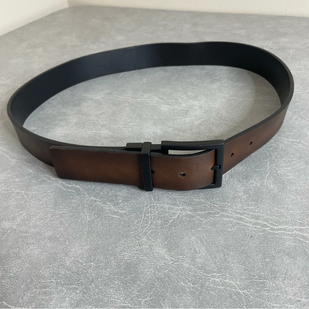 Men's Reversible Black/Brown Faux Leather Belt with Black Hardware
